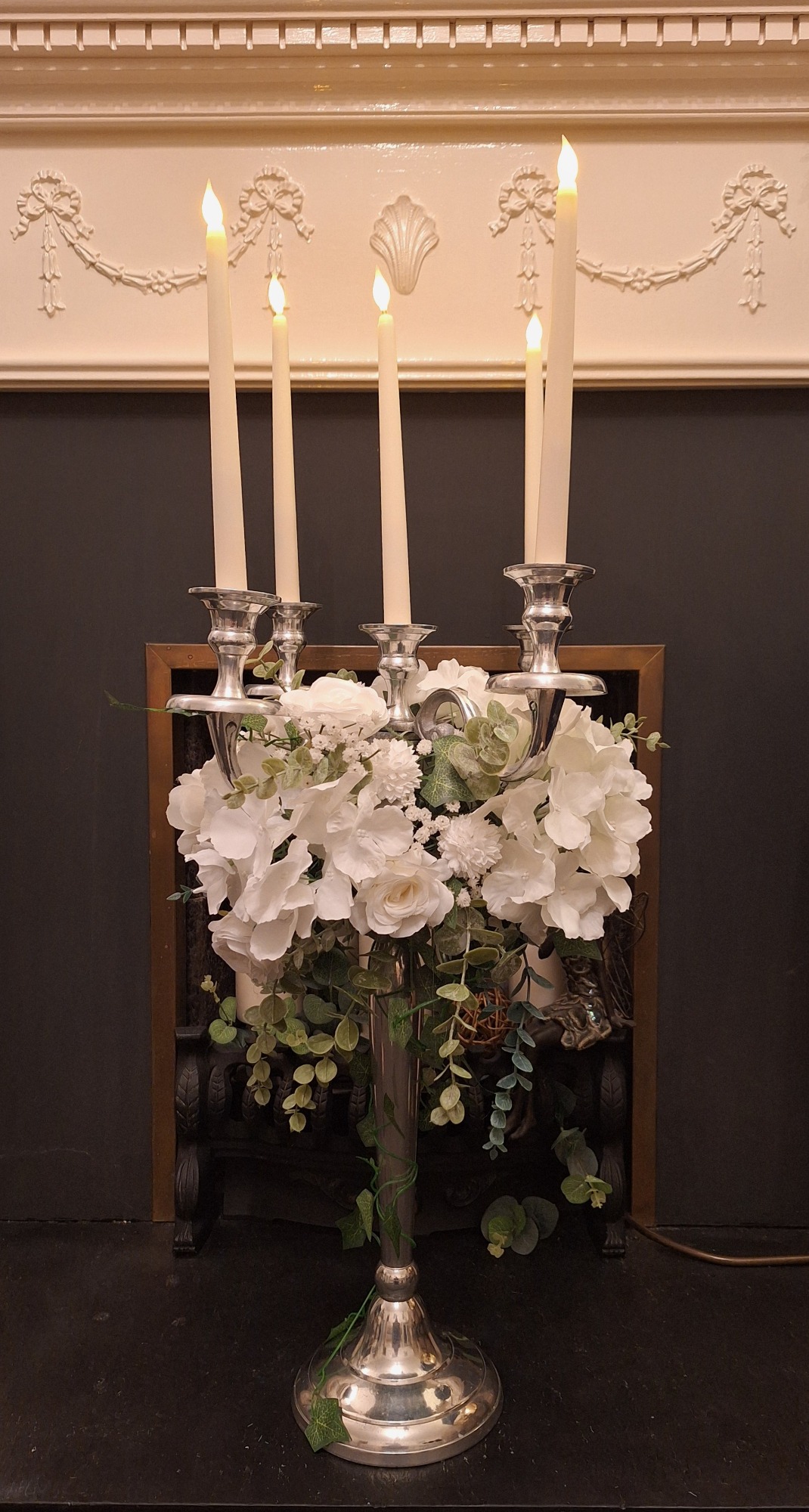 Rose & Hydrangea White 5 Stem Candelabra