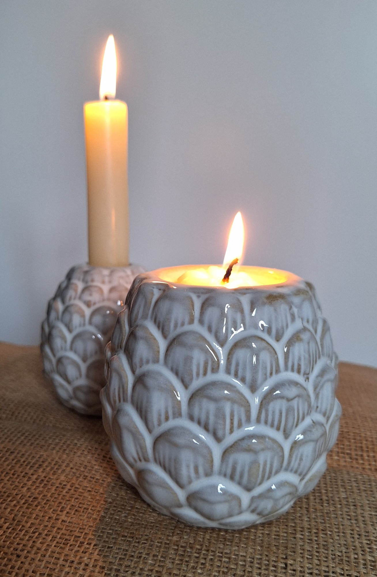Glazed Ceramic Pinecone Candle Stick Holder