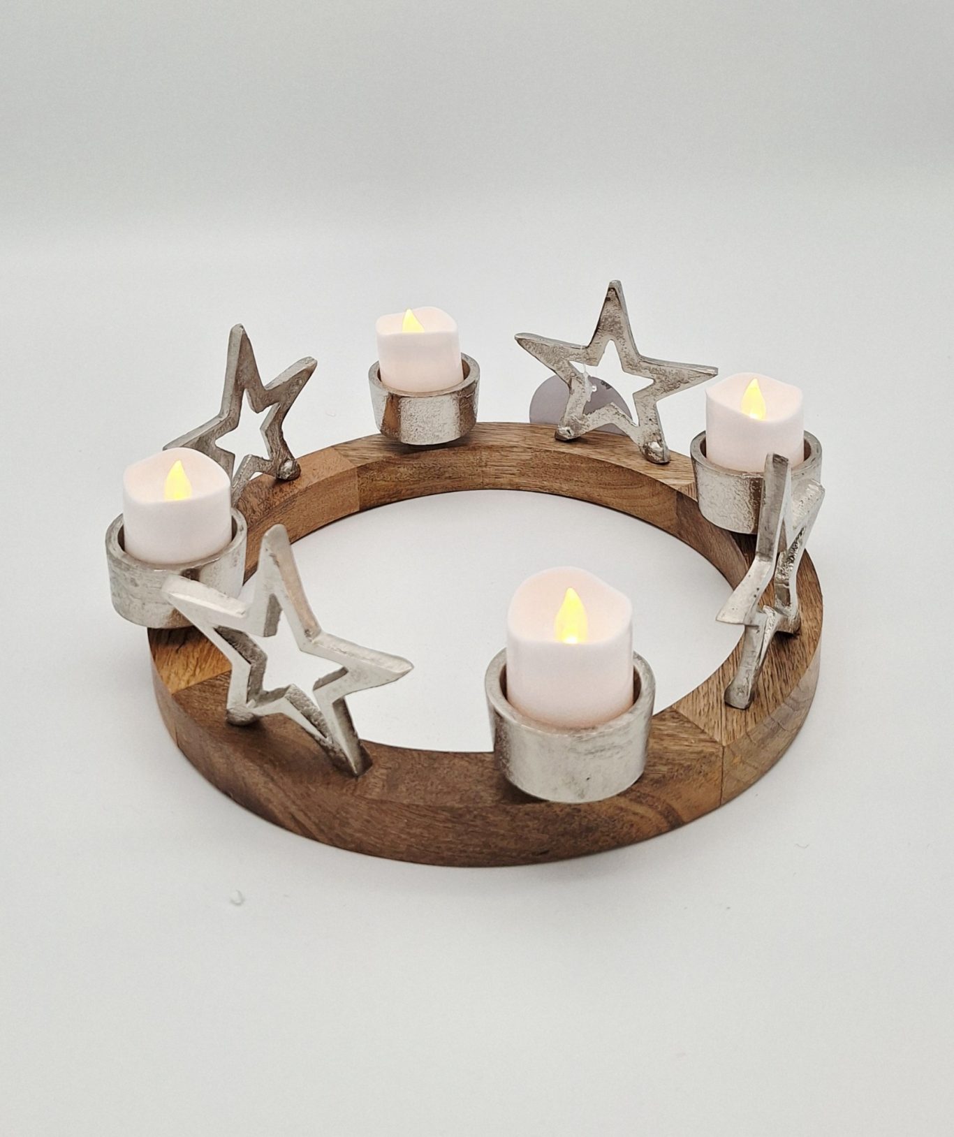 Mango Wood Star Ring Candle Display