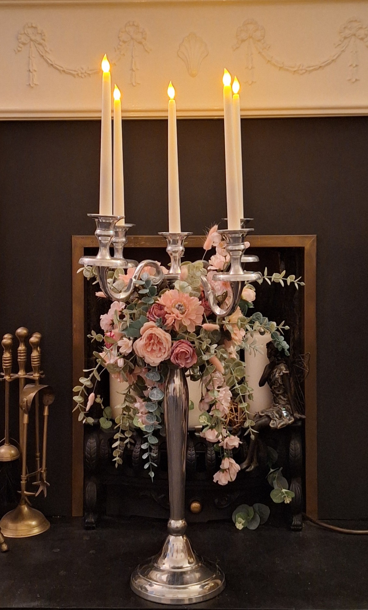 Dusky Pinks, Ivory & Sage 5 Stem Candelabra