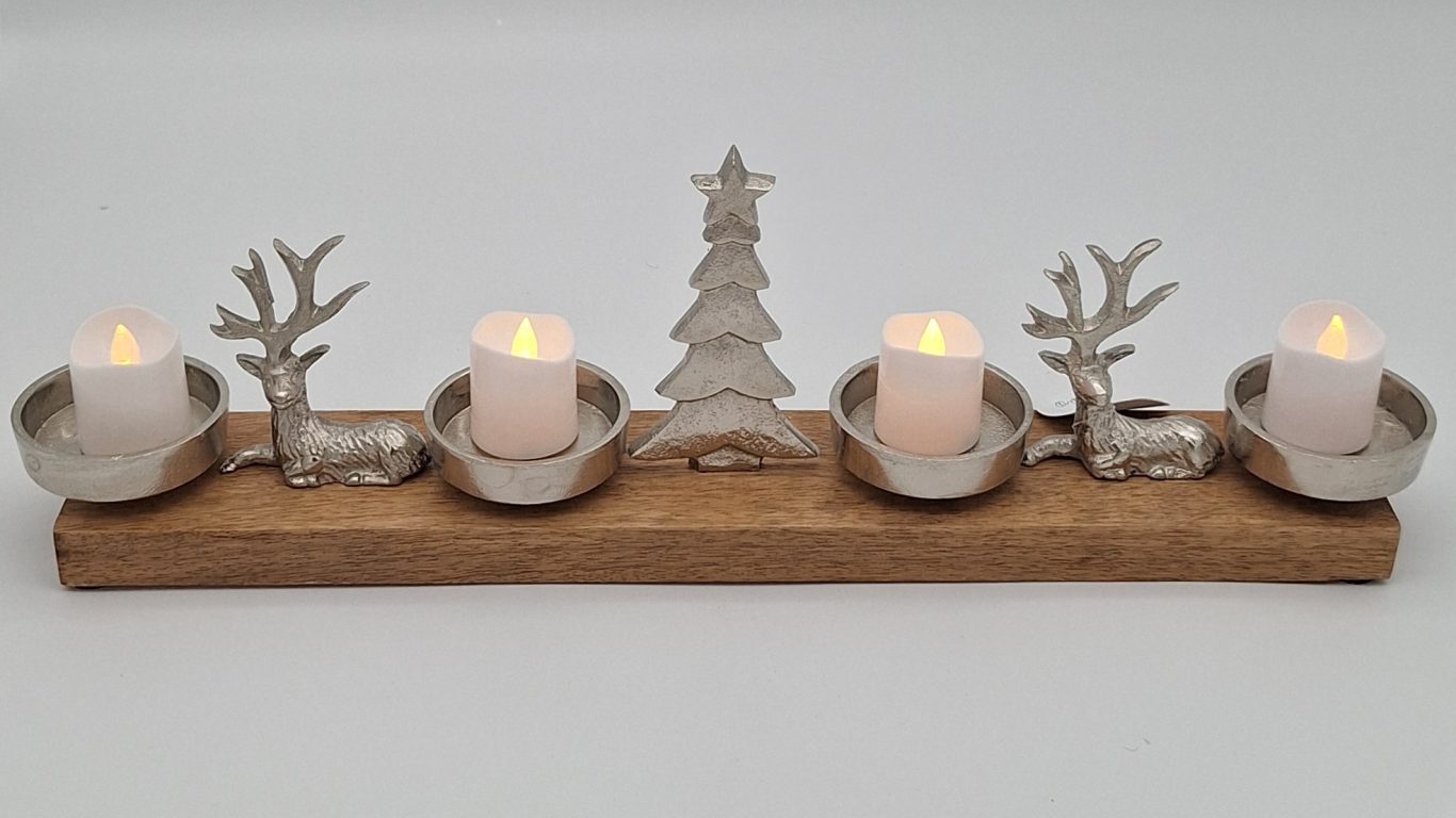 Mango Wood Stag Scene Candle Display