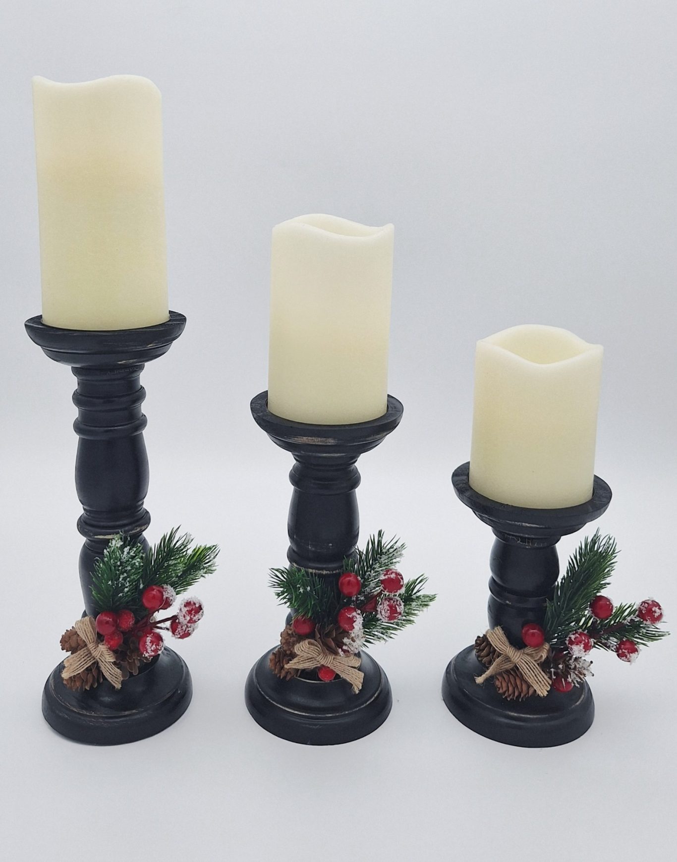 Trio of Distressed Black Candlesticks
