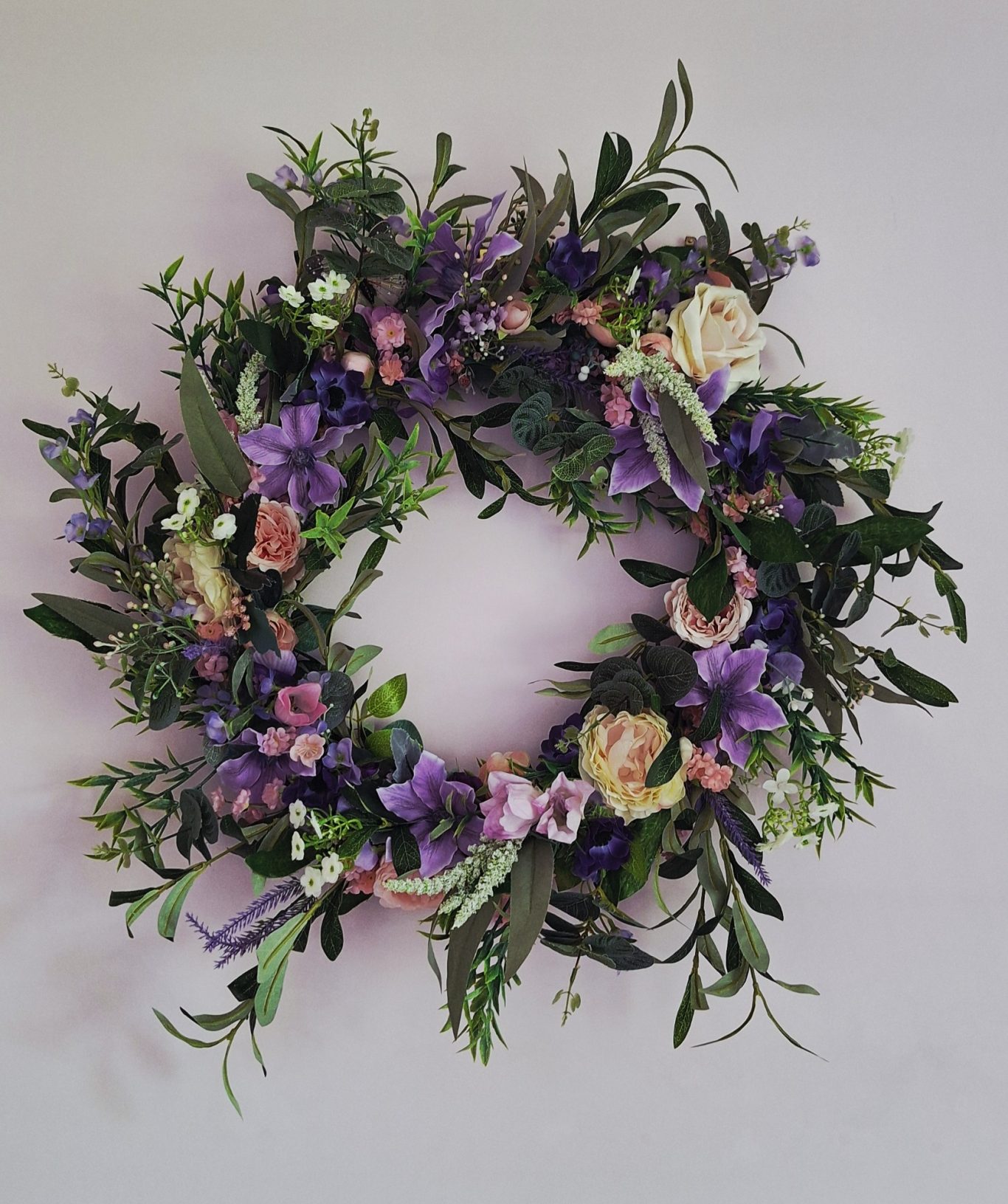 Matching wreath to Pink & Purple Cylinder Lantern Trio