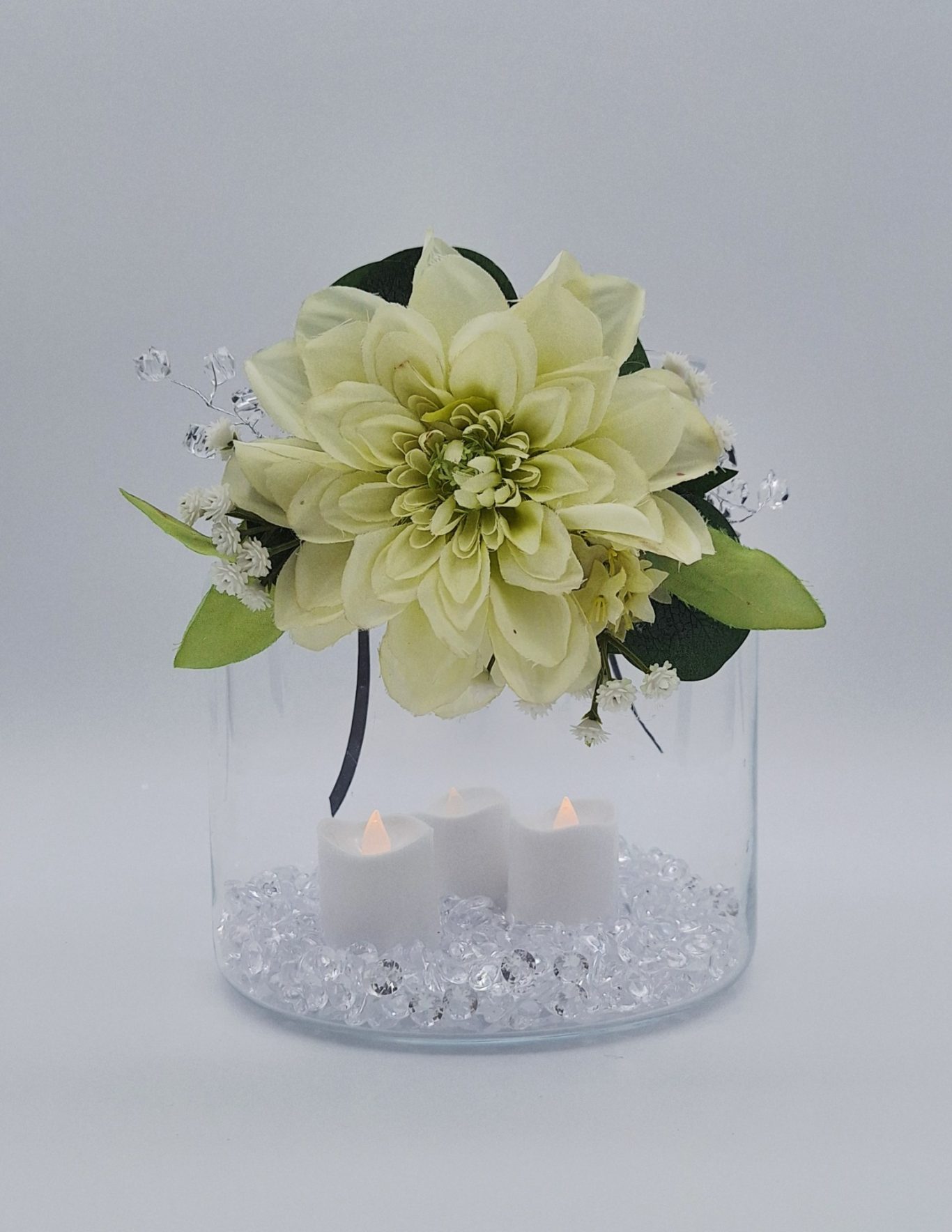 Hurricane Lantern with Ivory Corsage