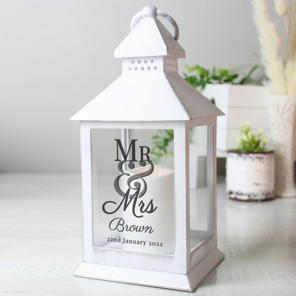 Mr & Mrs Wedding White LED Lantern (Small)