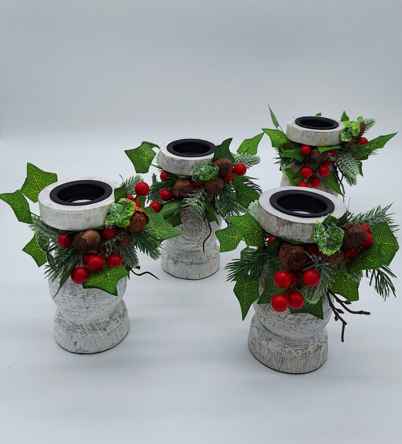 Festive Berry Wooden Candle Holders