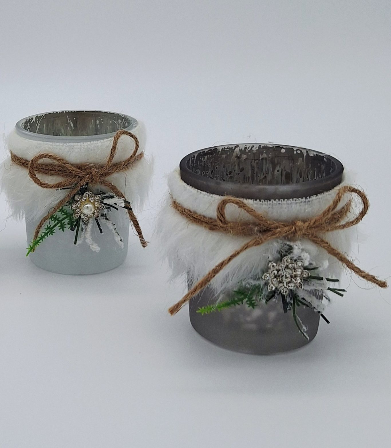 Fluffy Festive Votives - White / Grey